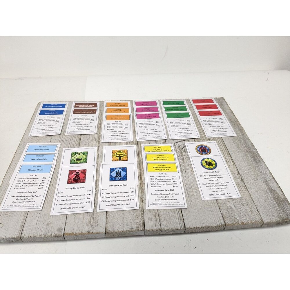 2019 Monopoly Disney parks Ed Game Replacement Property Cards complete